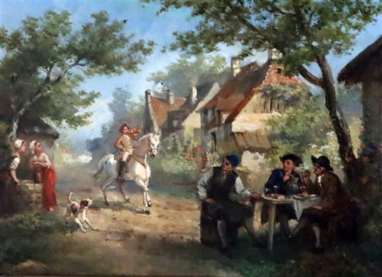 Jean Jacques Zuidema Broos (Dutch 1833-1877) village scene with equestrian and other figures, oil on panel